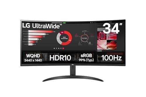 LG 34WR50QK-B - Monitor UltraWide Curvo, 34", QHD: (3440x1440px), 21:9, ADM FreeSync Premium, Multiposición, Negro
