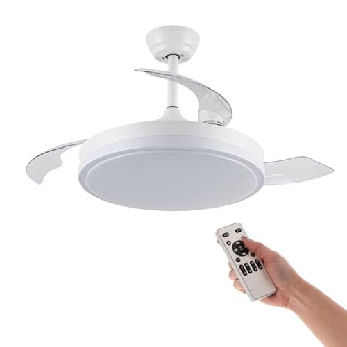 M Ledme - Ventilador de Techo con luz Led Herben 68W, Mando a Distancia, Bajo consumo, motor DC, 6 velocidades, Silencioso,3 Aspas retráctiles, función verano-invierno, temporizador. LM8095