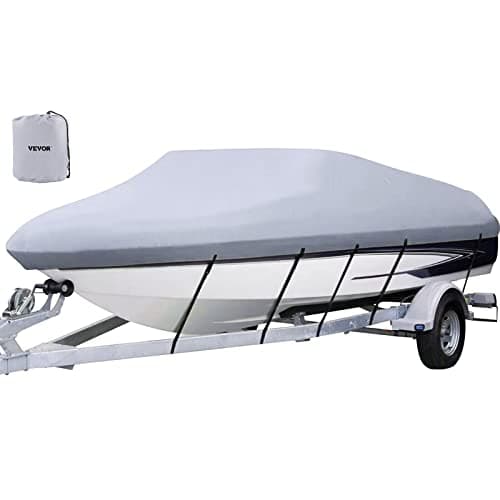 VEVOR Fundas para Barco 17-19 Pies Cubierta de Barco Impermeable 102" de Ancho Funda de Barco Protección UV, Material de 3 Capas 600D, Dobladillo Elástico Envolvente con Correas para Embarcaciones