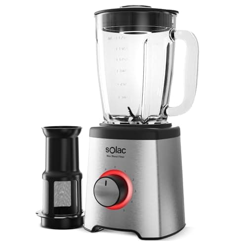 Solac - Batidora de vaso Max Blend Filter | 1600W | Jarra Cristal 1,75L | 5 velocidades con función Pulse | 6 filos en acero inoxidable | Pica Hielo | Filtro para zumos sin pulpa