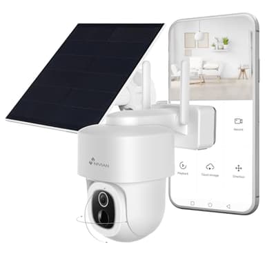 NIVIAN Cámara WiFi Exterior 2.5K Super HD con Batería y Placa Solar | Seguridad Sin Cables y Sin Preocupaciones | Detección Humana IA, Visión Nocturna, Audio Bidireccional, Control App, Alexa/Google