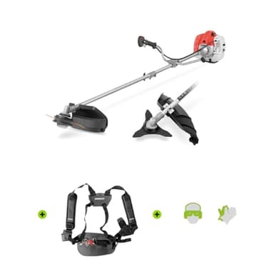 GREENCUT GGT650X-2 - Desbrozadora con Motor Gasolina 2 Tiempos 65cc 4,9cv, 2 Accesorios de Corte, Manillar de Agarre Doble, arnés y Kit de protección