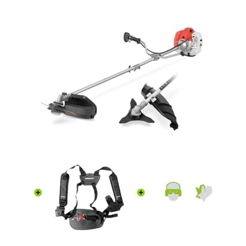 GREENCUT GGT650X-2 - Desbrozadora con Motor Gasolina 2 Tiempos 65cc 4,9cv, 2 Accesorios de Corte, Manillar de Agarre Doble, arnés y Kit de protección