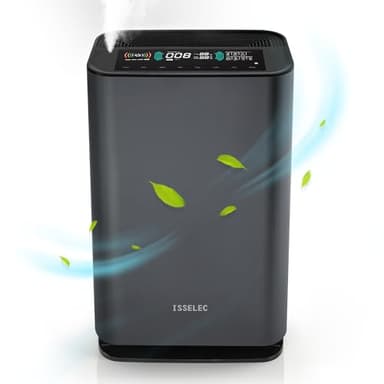 ISSELEC 2 en 1 Purificador de aire, con función de humidificación, con Filtro HEPA13, CADR 330m³/h a 40㎡, Elimina 99.97% de Alergia Polen Ácaros Humo Pelo de Mascota Blanco