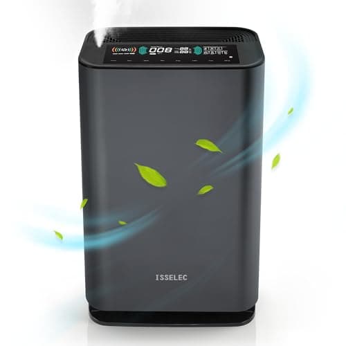 ISSELEC 2 en 1 Purificador de aire, con función de humidificación, con Filtro HEPA13, CADR 330m³/h a 40㎡, Elimina 99.97% de Alergia Polen Ácaros Humo Pelo de Mascota Blanco