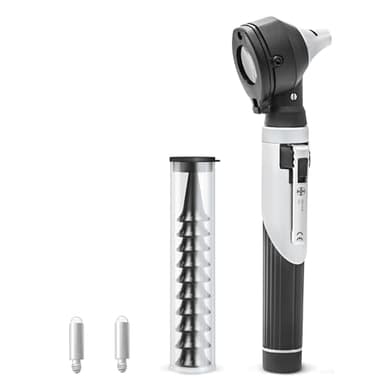 AIESI® Otoscopio médico profesional bolsillo fibra optica con iluminación LED 3V de luz blanca VISIOSCOPE, Garantía 24 meses