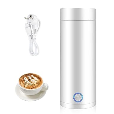 mizikuu Hervidor Agua Electrico, Pequeño Hervidor De Agua Portátil 5 Minutos de Ebullición Rápida Hervidor de Viaje Taza de Agua Eléctrica Apagado Automático para Hacer Leche, Café y Té, Blanco