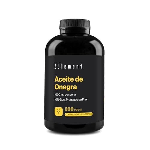 Aceite de Onagra 1000 mg por perla | Síntomas de la Menstruación, Mantenimiento Piel y Huesos, 200 Perlas | 10% GLA, Prensado en frío, con Vitamina E | Suplemento de Perlas Omega 6 de Ácido Linoleico
