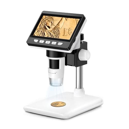 GlobalCrown Microscopio Digital para Niños/Adultos,Pantalla de 4,3 Pulgadas Microscopio portátil con 8 Luces LED Ajustables, Microscopio electrónico con 50-1000X aumentos, Compatible Windows/Mac