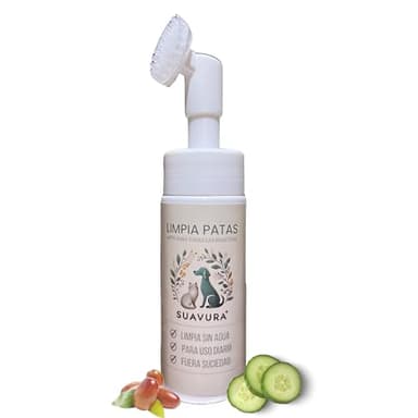Suavura - Limpia Patas Mascotas - Limpiador para Perro y Gato, Cepillo Suave ecológico Ideal Lavar y desinfectar, champú en seco sin aclarado, cuida Sus Almohadillas, Natural, regalaló!