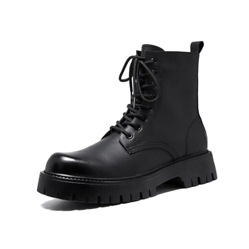 MANLADUO Botas altas de cuero para hombre, estilo británico, con cremallera, inspiradas en ropa de trabajo vintage americana, Negro -, 42.5 EU