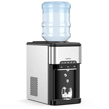 COSTWAY Dispensador de Agua 3-en-1 con Máquina de Hielo, Dispensador de Agua de Sobremesa con 3 Ajustes de Temperatura, Sostiene Botellas de 3-5 Galones, Dispensador de Agua para el Hogar Oficina