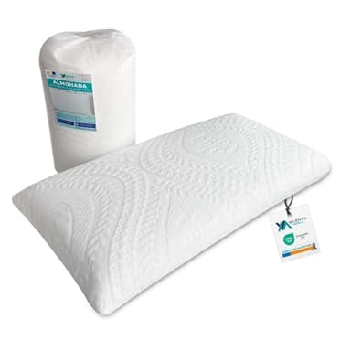 Valentia HOGAR - Almohada Viscoelastica 135 cm - Funda Lavable Aloe Vera con Cremallera + Funda Interior - Adaptable al Cuello – Antiacaros y Antibacterias - Fabricado España