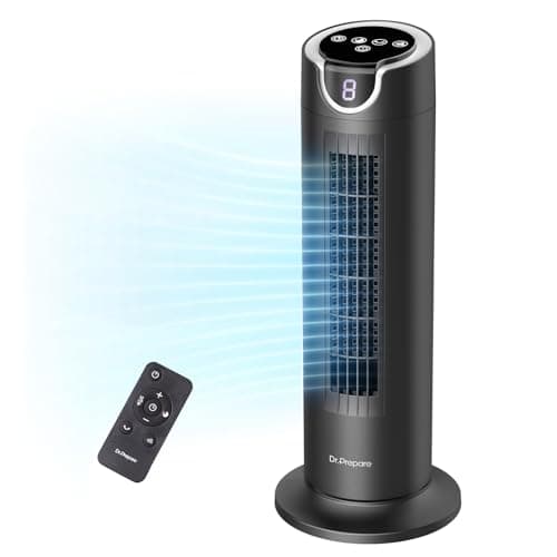 DR.PREPARE Ventilador Silencioso 25dB Motor DC 12W Ventilador Torre de Mesa 8 Velocidades 7m/s Temporizador Oscilación 80° Modo Sleep con Mando a Distancia para Dormitorio Oficina Camper Escritorio