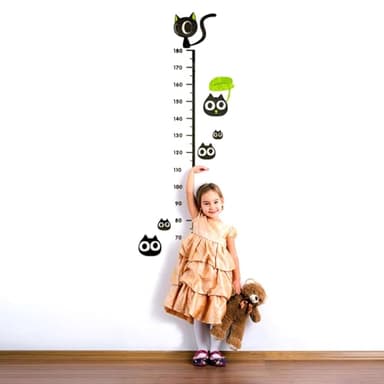 HJIAMA Altura Pegatinas de Pared, Tabla de Altura Acrílico, Medida Máxima 180 cm, Diseño de Gato Negro de Dibujos Animados, Gráfica de Altura Pegatinas, Adecuado para Medir Altura