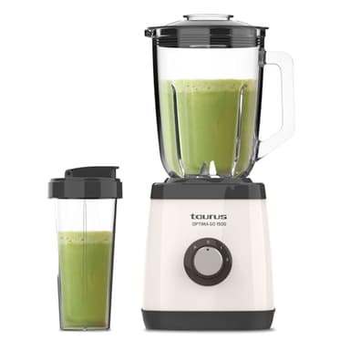 Taurus - Batidora de Vaso 1500 | 1500W | Vaso Portatil 500ml | Cuchillas 4 Filos | 2 Velocidades + Turbo | Acero Inoxidable | Antideslizante | Sistema de Seguridad