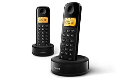 Philips D1602B / 01- Teléfono DECT inalámbrico con 2 Auriculares, Pantalla Grande (4,1 cm) e identificador de Llamadas - Negro