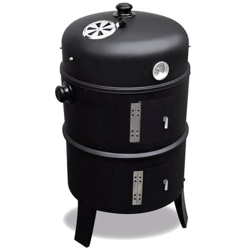 ITA Parrilla Ahumador 3 en 1 Multifuncional - Asar, Ahumar, Cocinar - Parrilla de Carbón Modular con Termómetro y Regulador de Aire en Tapa - Barril Ahumador