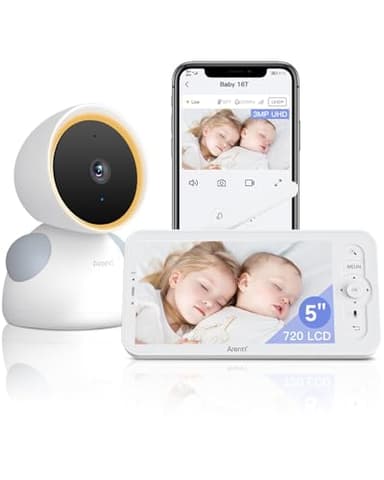 ARENTI 2K/3MP Camara Vigilancia Bebe con 5" Monitor, 2,4GHz WiFi Vigilabebes con Camara, Detección del Llanto, Detección de Temperatura y Humedad, Visión Nocturna, Audio Bidireccional con Alexa & App