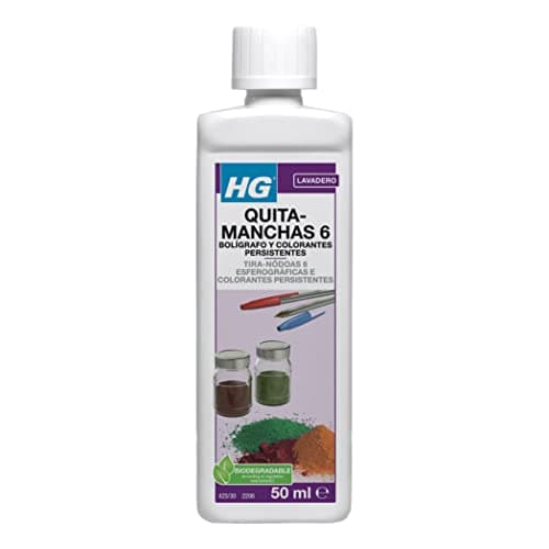 HG Quitamanchas 6, Quitamanchas para Ropa y Textiles, HG Limpiador que Elimina Tinta de Bolígrafo, Manchas Persistentes de Comida y Colorantes, Manchas de Cerveza y Alcohol, 50 ml