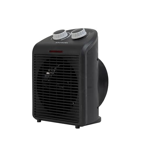 Calefactor de baño Grunkel de bajo consumo, hasta 2000W, 3 modos, 6 niveles de potencia, antivuelco y sistema de protección contra el sobrecalentamiento. Ligero y cable de 1m. (Negro)