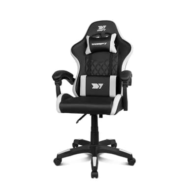 DRIFT GAMING DR35 - Silla Profesional, Polipiel, Reposabrazos Acolchados, Pistón Clase 3, Base Nylon Reforzada, Asiento basculante, Altura Regulable, Cojín Lumbar/Cervical, Color Negro/Blanco