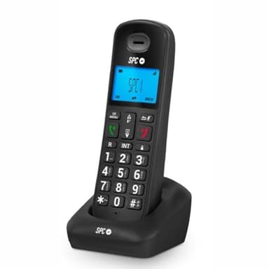 SPC Gossip 2 – Teléfono Fijo inalámbrico con Pantalla iluminada, Teclas y números Grandes, Manos Libres, identificador de Llamadas, Agenda, Modo Eco, compatibilidad Gap, Color Negro