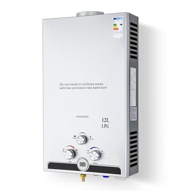 CO-Z 12 L Calentador de Agua Butano Calentador de Agua LPG Instantáneo, Certificado CE, Calentador de Agua de Gas Licuado de Petróleo sin Tanque (12 L)