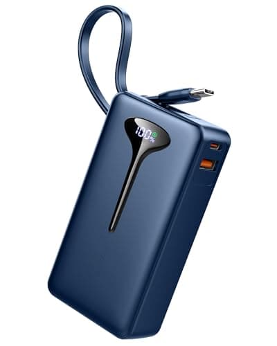 Batería Externa 22.5W, Power Bank 10000mAh Carga Rapida con Cable Integrado, Bateria Portatil USB C In/Output, Cargador Portatil con LED, Powerbank para iPhone 16 15 14 13 Samsung iPad etc