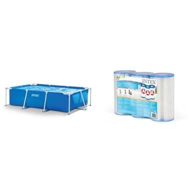 Intex 28272NP Small Frame - Piscina Desmontable, 300 x 200 x 75 cm, 3.834 litros, Color Azul & 29003-PACK 3 Cartuchos Filtro Tipo A