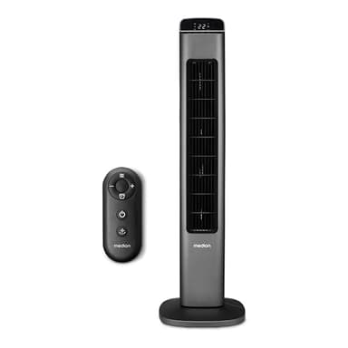 MEDION Ventilador de torre MD 10809, ventilador silencioso con 5 niveles de velocidad y mando a distancia, ventilador de pie con pantalla táctil e iluminación LED, 45 W