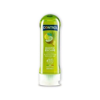 Control Gel Exotic Escape 2 en 1 - Gel de Masaje Corporal con Aroma a Frutas Tropicales - 200 ml - Base acuosa - Hidratante - Hipoalergénico - Sin azúcar - No mancha
