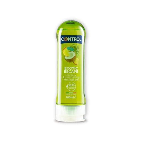 Control Gel Exotic Escape 2 en 1 - Gel de Masaje Corporal con Aroma a Frutas Tropicales - 200 ml - Base acuosa - Hidratante - Hipoalergénico - Sin azúcar - No mancha