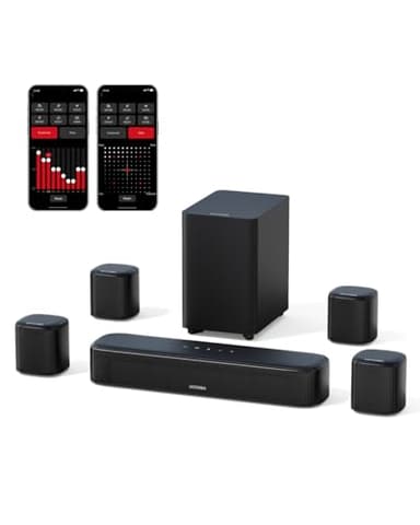 ULTIMEA Barra de Sonido TV, 7.1 Barra de Sonido Sistema de Sonido Envolvente Virtual, Barra Sonido TV con Subwoofer, 4 Altavoces Surround, Control por Aplicación, Potencia Pico 330W, OPT/AUX, Aura A40