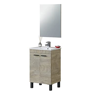 Habitdesign Mueble de Baño con 2 Puertas y Espejo, Modulo Lavabo, Modelo PM, Acabado en Roble Alaska, Medidas: 50 cm (Ancho) x 80 cm (Alto) x 40 cm (Fondo)
