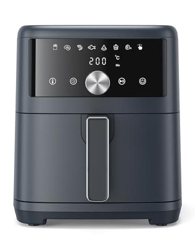 Innsky Freidora de Aire 6L, Air Fryer con Panel Multifunción, Freidora sin Aceite Diseño Compacto, 1500W, 8 Programas, Hasta 200 °C y 60 Min, Menos Ruido, Incluye Recetas, Gris