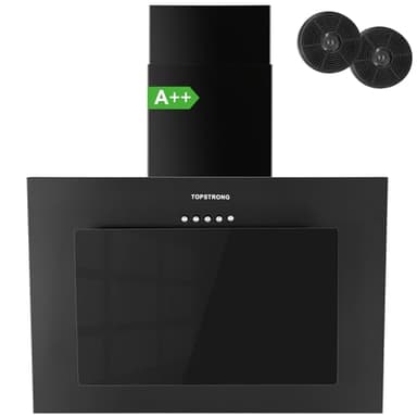 TopStrong Campana Extractora 60 cm, Clase A++ Campana Cocina Decorativa 60 cm con Filtro Carbono, Evacuación al Exterior & Recirculación Interna, Bajo Consumo, 3 Niveles, Iluminación LED, Negro