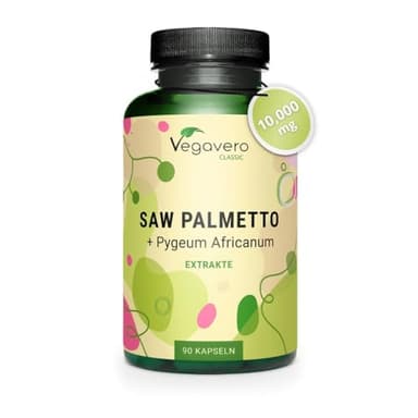 SAW PALMETTO 10.000 mg Vegavero® | Para 3 Meses | Con Pygeum Africanum | Prostata Inflamada + Caída Pelo + Infecciones Urinarias | Sin Aditivos | 45% Ácidos Grasos | 90 Cápsulas