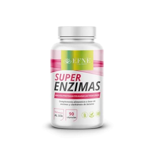 EFNE | Super Enzimas 90 Cápsulas | Enzimas digestivas potentes con Betaína | Con Amilasa,Proteasa,Celulasa,Lactasa,Lipasa | Vegana | Altamente dosificado