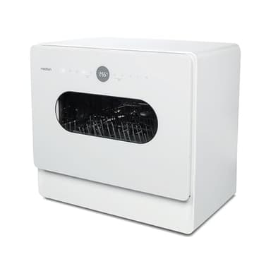 MEDION Mini Lavavajillas DWT51 (Lavavajillas de sobremesa con panel de control táctil, función cubo, 5 cubiertos, funciona con/sin toma de agua, 7 programas de limpieza