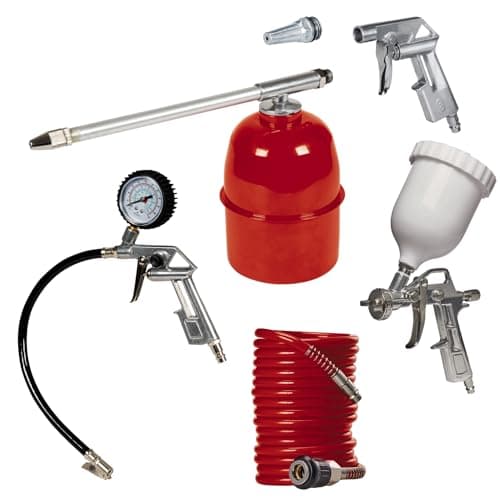 Einhell juego de herramientas neumáticas profesionales. Para compresores con una presión de mínimo 8 bar, pistola pulverizadora de pintura y de soplado, inflador de neumáticos, manguera