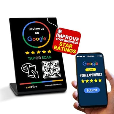 TapFive Google Review - Soporte para grifo | Código QR inteligente reutilizable y NFC | Reseñas instantáneas de Google por QR o Tap | Soporte de revisión de Google NFC | Boost Business Reviews |