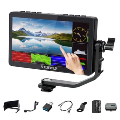 FEELWORLD F5 Pro V4 Pantalla táctil de 6 Pulgadas DSLR Cámara Monitor de Campo con 3D LUT IPS FHD 1920x1080 4K Salida de Entrada HDMI con Batería F750 de 4400 mAh y Funda de Transporte