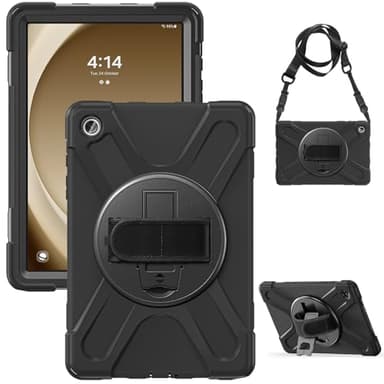 Gerutek Funda Anticaída para Samsung Galaxy Tab A9 Plus 11" 2023, Carcasa Rugosa con Soporte 360° Giratorio, Correa de Mano/Hombro, Portalápiz, Funda para Galaxy Tab A9+ Plus SM-X210/X216/X218, Negro