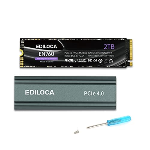 EN760 con disipador térmico de 2TB PCIe Gen4 SSD, NVMe M.2 2280, NAND TLC 3D, de hasta 4800MB/s, Disco de Estado Sólido Interno, Caché SLC Dinámica, Compatible con PS5 y PC