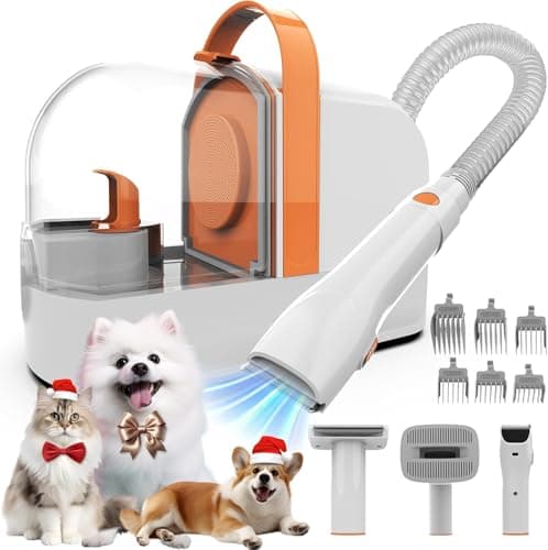 AIRROBO PG10 Aspirador pelos mascotas, Cortapelos perros con Aspiradora de Pelo, 12000 Pa, Máquina de Corte Silenciosa para Perros y Gatos, Incluye 4 Herramientas de Aseo