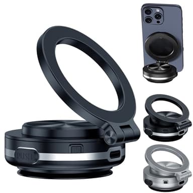 Car Electric Suction Cup Vacuum Magnetic Phone Holder, 360 Rotatable Magnetic Suction Phone Mount, Electric Suction Cup Phone Mount Compatible with Most Sizes of Smartphones (Black)