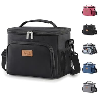 Lifewit Bolsa Térmica de Almuerzo para Hombre, Fiambrera Reutilizable para Mujer, Nevera Portátil Congelable e Impermeable para Adultos, Ideal para el Trabajo, Viajes, Picnic, Color Negro 9L