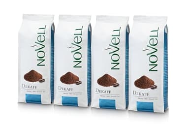 NOVELL - Café Molido Natural 100% Arábico 1kg | Café Descafeinado Molido para Experiencia Gourmet Premium | 4 Bolsas de 250 g | Fácil Uso con Válvula Unidireccional | Café Arábica Sostenible