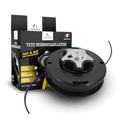 LERAVA® Cabezal desbrozadora Universal - M10x1,25 - Tap & Go - Cabezal desbrozador con pomo de Acero Robusto - Innovador Carrete ergonómico - Compatible con Diferentes Marcas - 100% Made in Italy